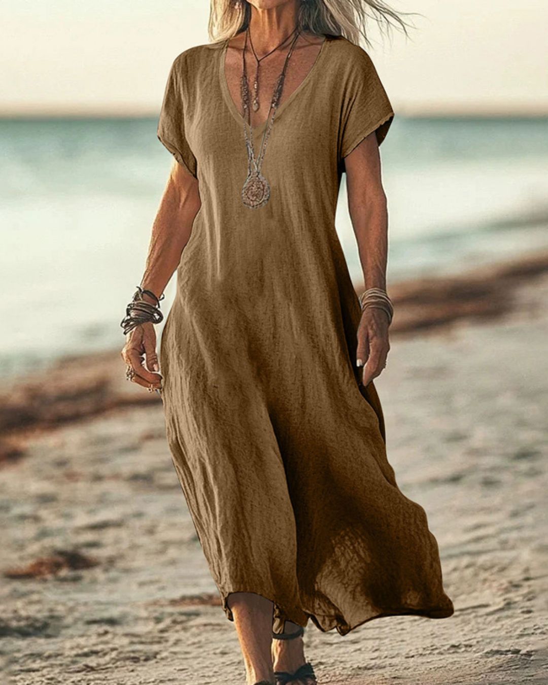 Vyla™ Effortless Flowy V-Neck Maxi Dress