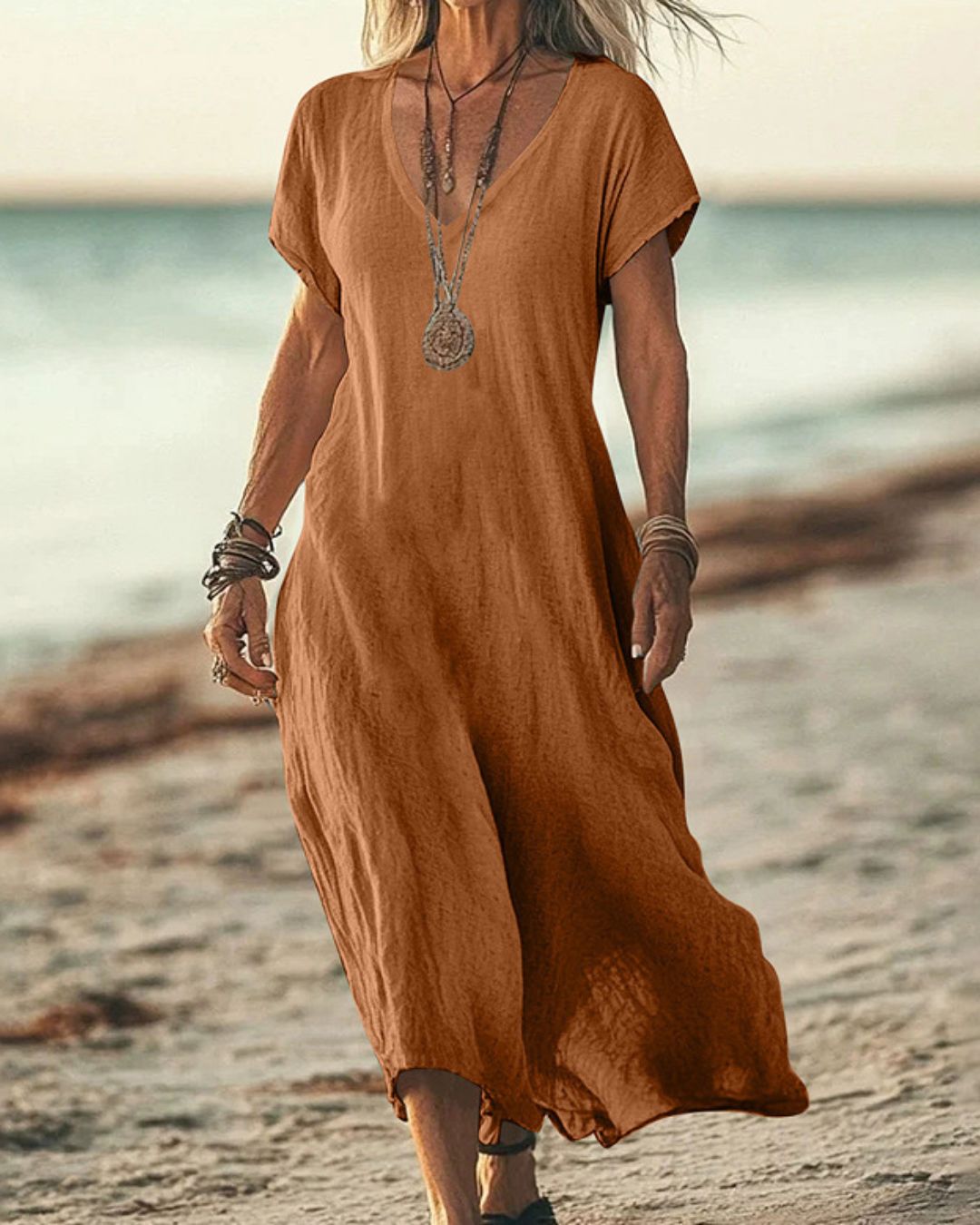 Vyla™ Effortless Flowy V-Neck Maxi Dress