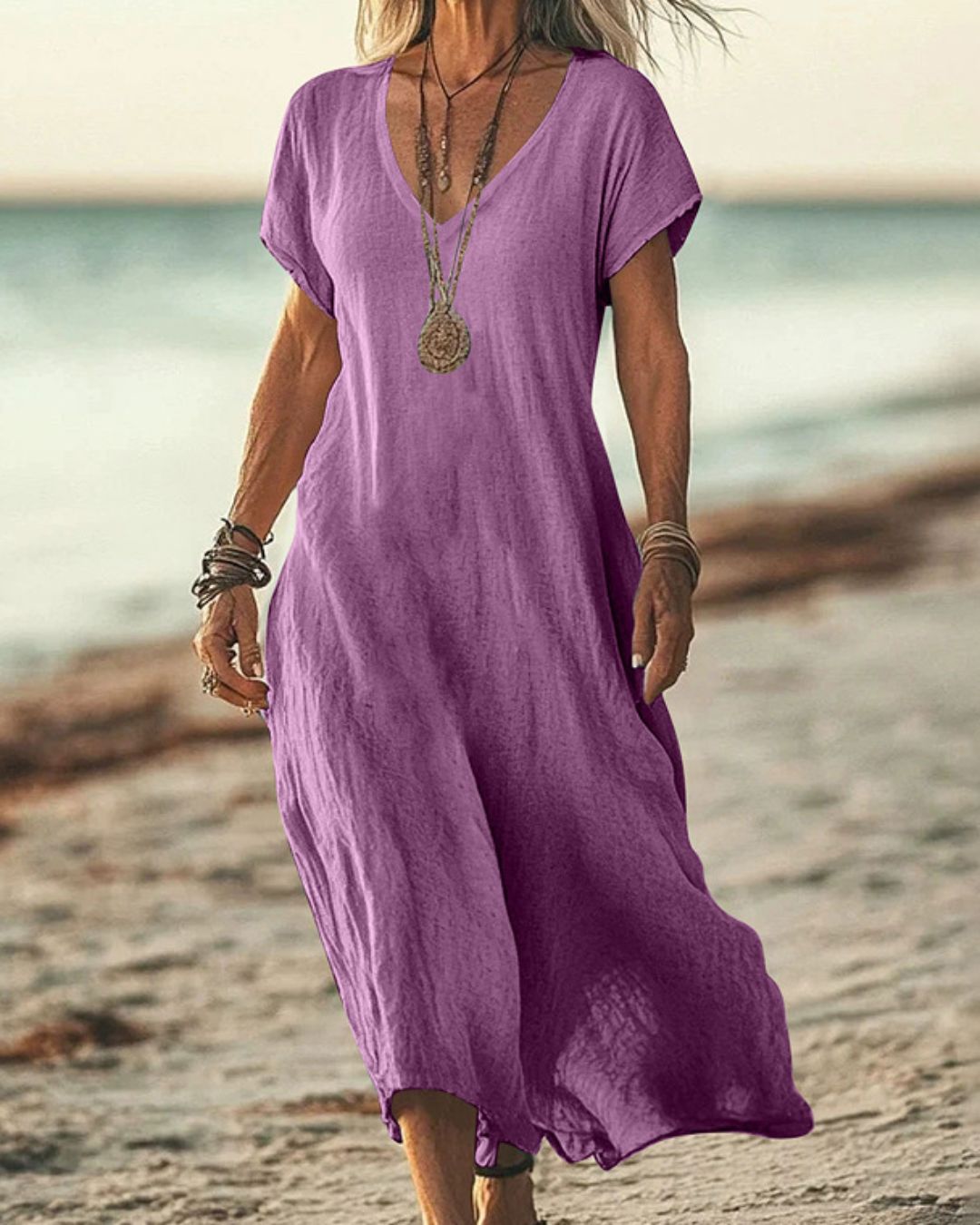 Vyla™ Effortless Flowy V-Neck Maxi Dress