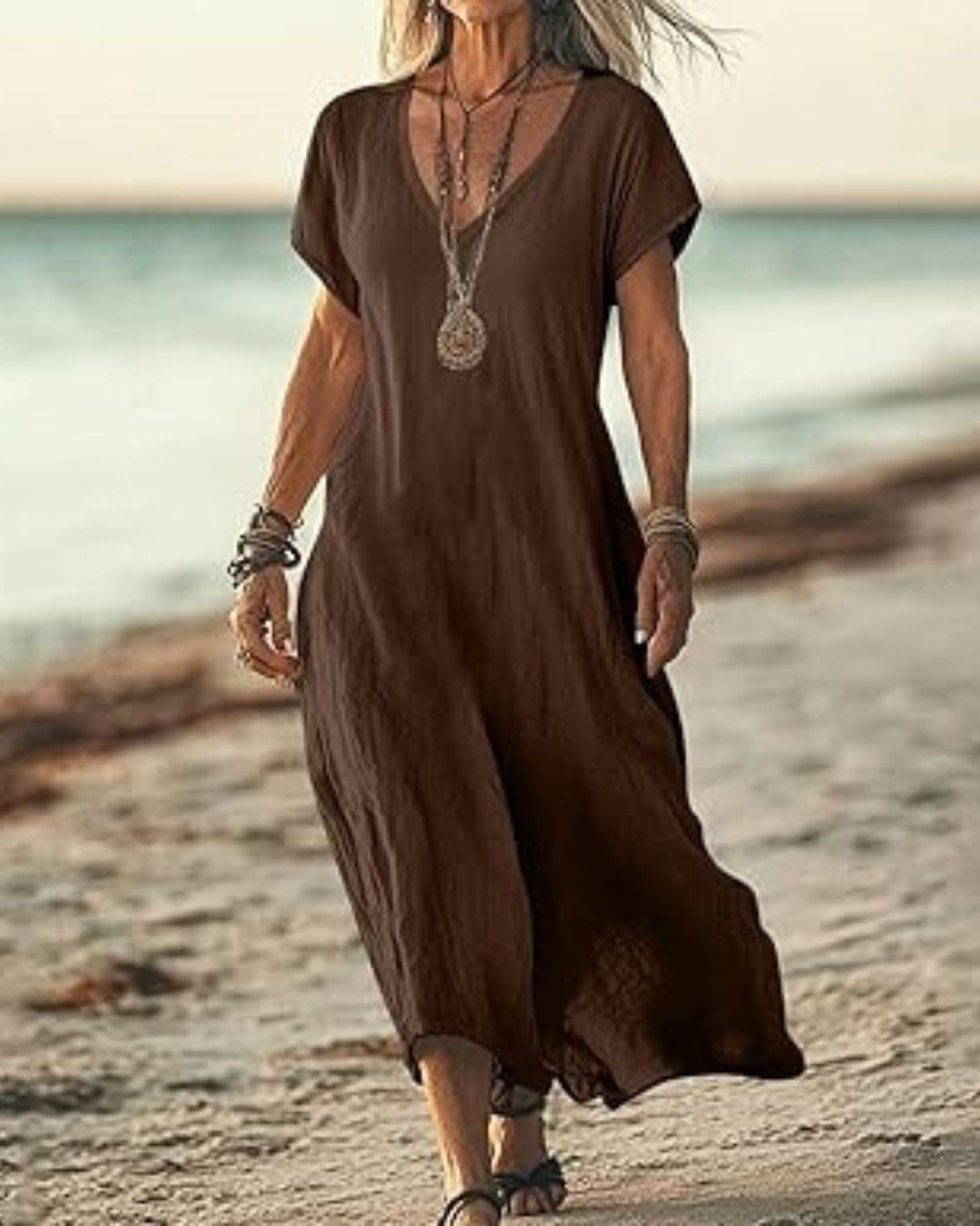 Vyla™ Effortless Flowy V-Neck Maxi Dress