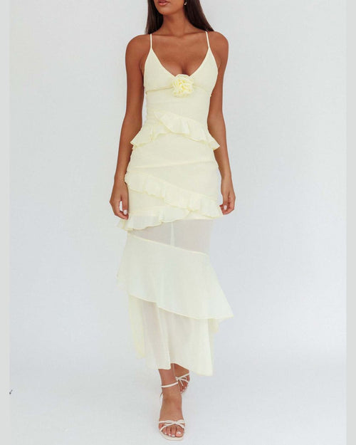 Vyla™ Frill Trim Rosette Maxi Dress