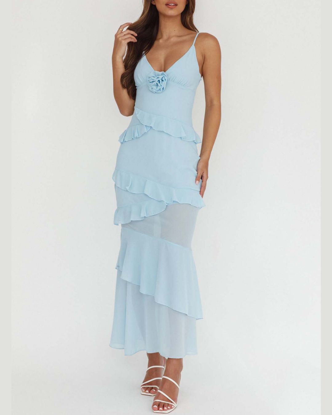 Vyla™ Frill Trim Rosette Maxi Dress