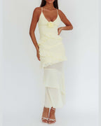 Vyla™ Frill Trim Rosette Maxi Dress