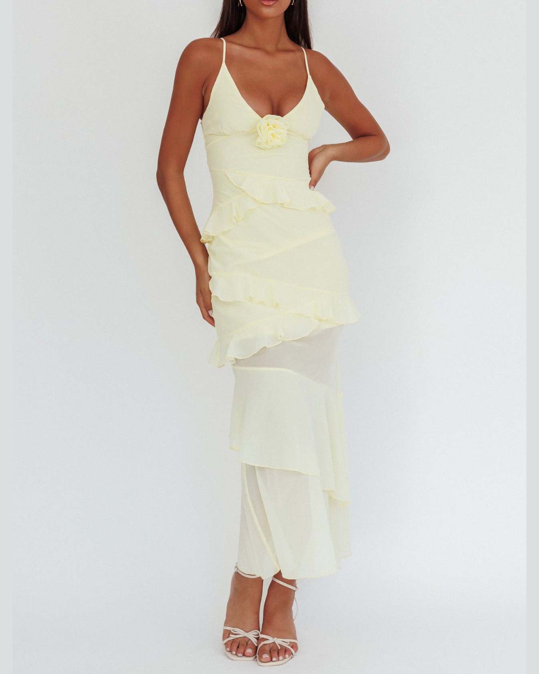 Vyla™ Frill Trim Rosette Maxi Dress