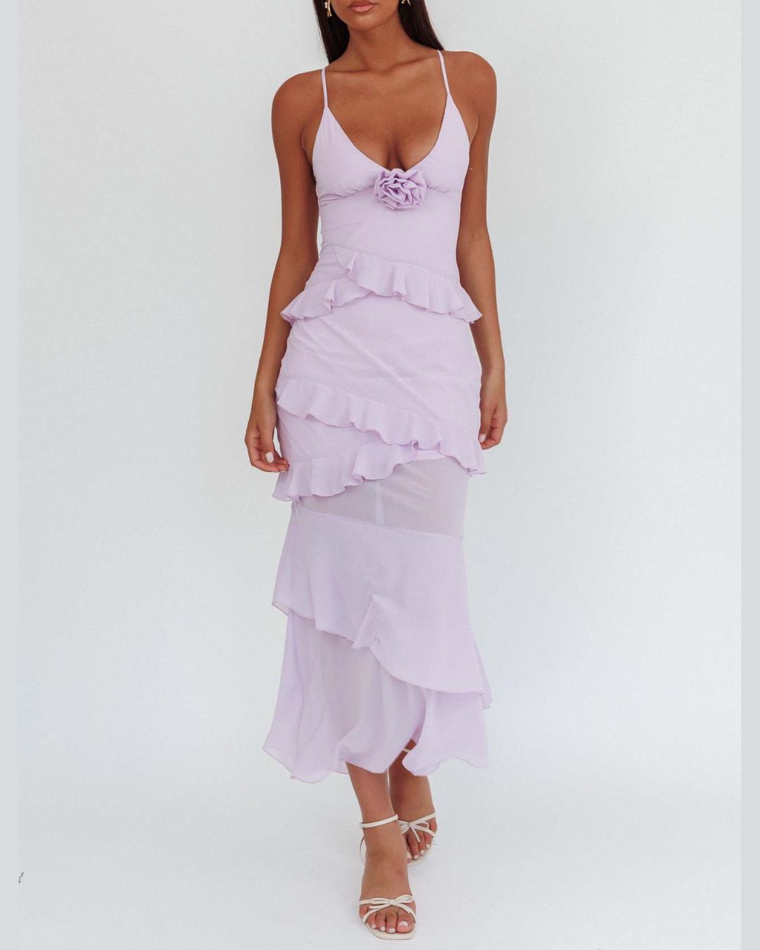 Vyla™ Frill Trim Rosette Maxi Dress