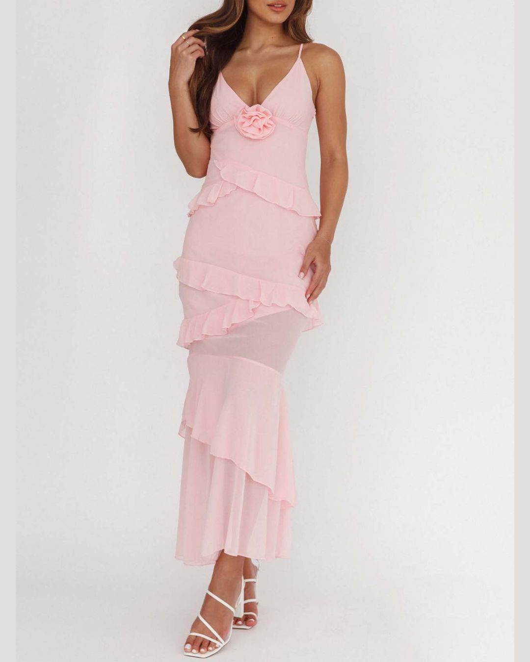 Vyla™ Frill Trim Rosette Maxi Dress