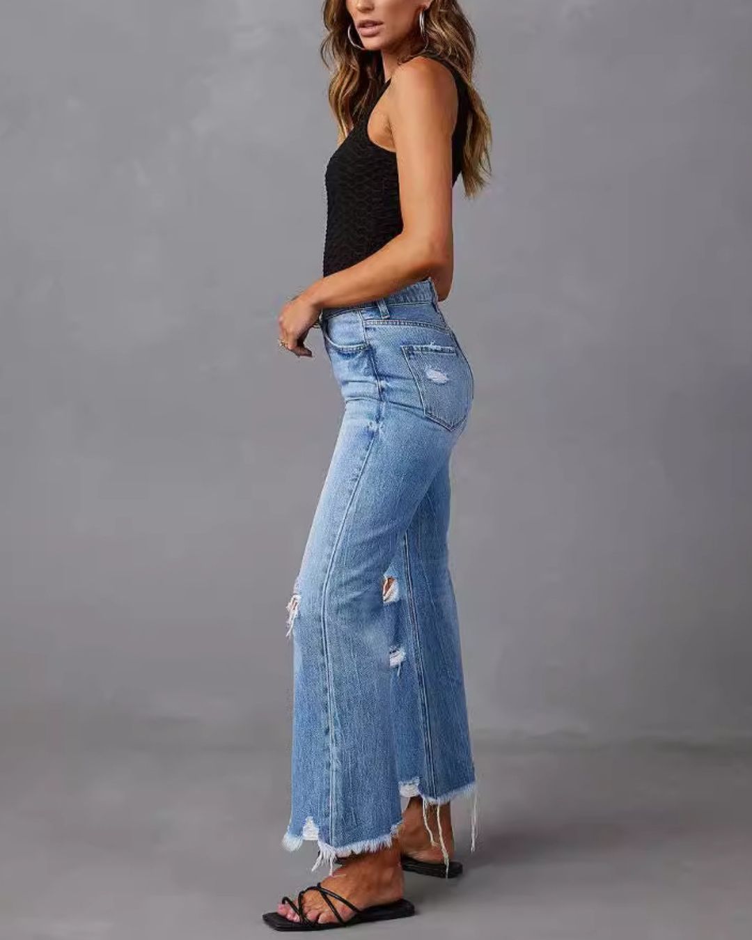 Vyla™ Distressed Mid-Rise Flared Jeans