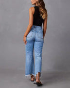 Vyla™ Distressed Mid-Rise Flared Jeans