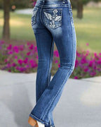 Vyla™ Embroidered Mid-Rise Flared Jeans