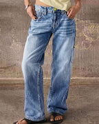 Vyla™ Wash Multi Pocket Mid Rise Straight Leg Jeans