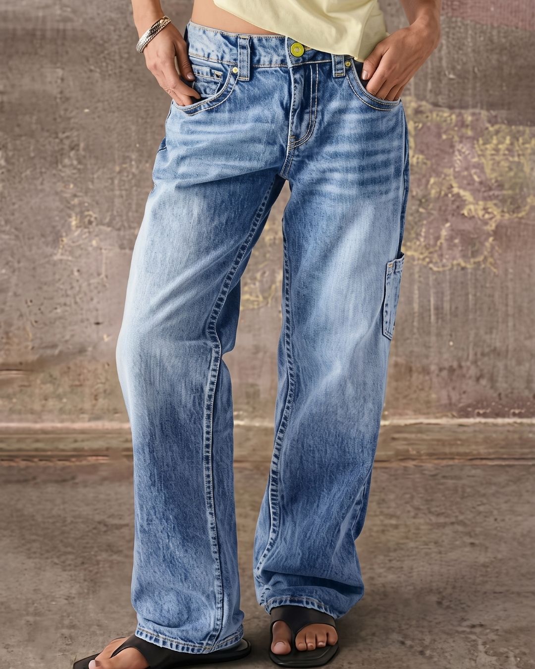 Vyla™ Wash Multi Pocket Mid Rise Straight Leg Jeans