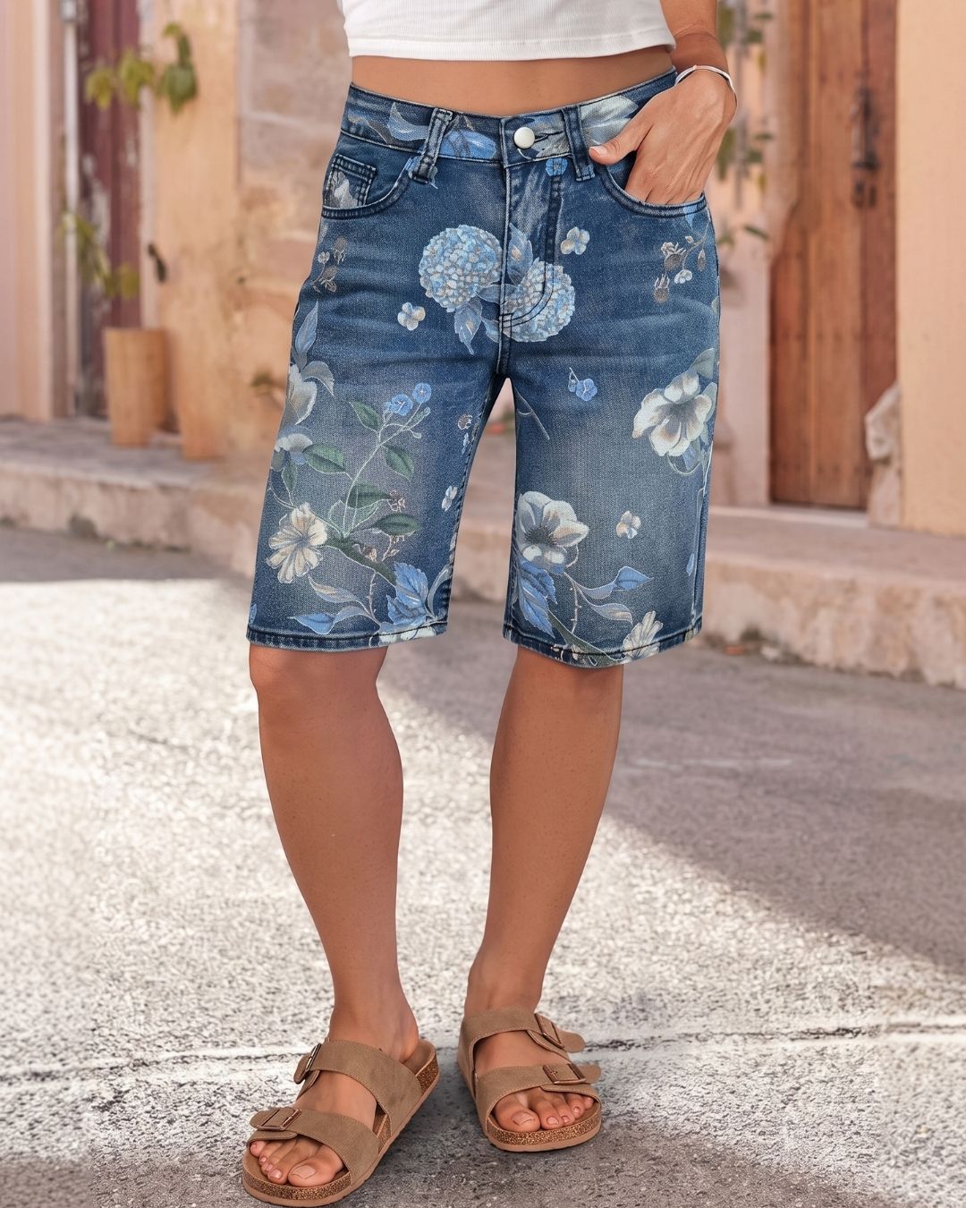 Vyla™ Wash Floral High Waist Denim Shorts