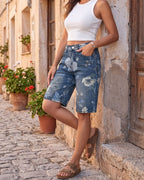 Vyla™ Wash Floral High Waist Denim Shorts
