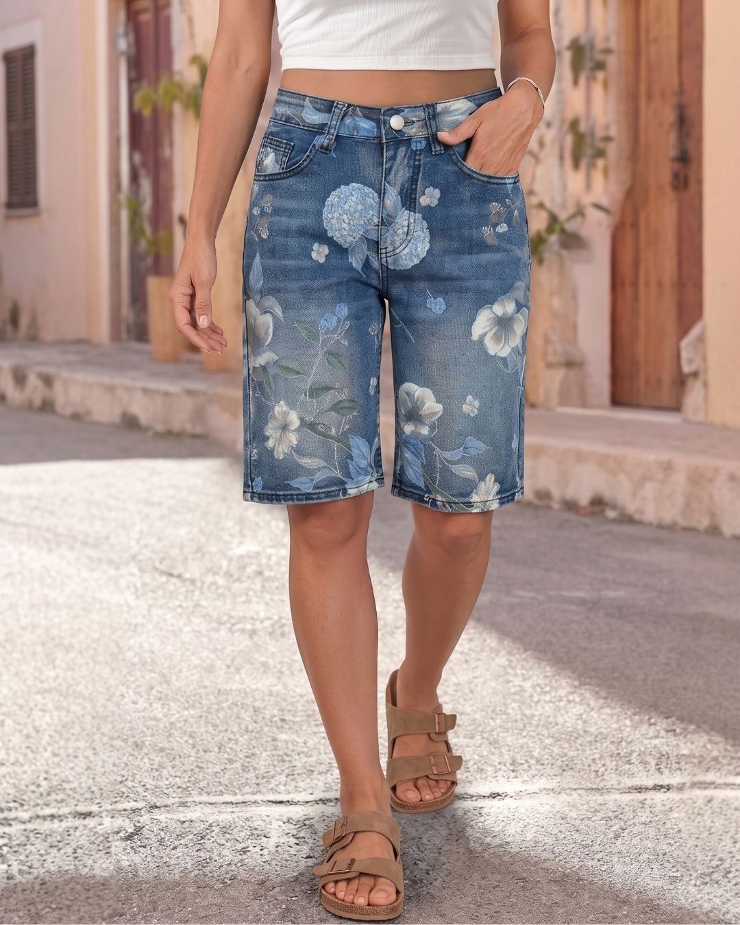 Vyla™ Wash Floral High Waist Denim Shorts
