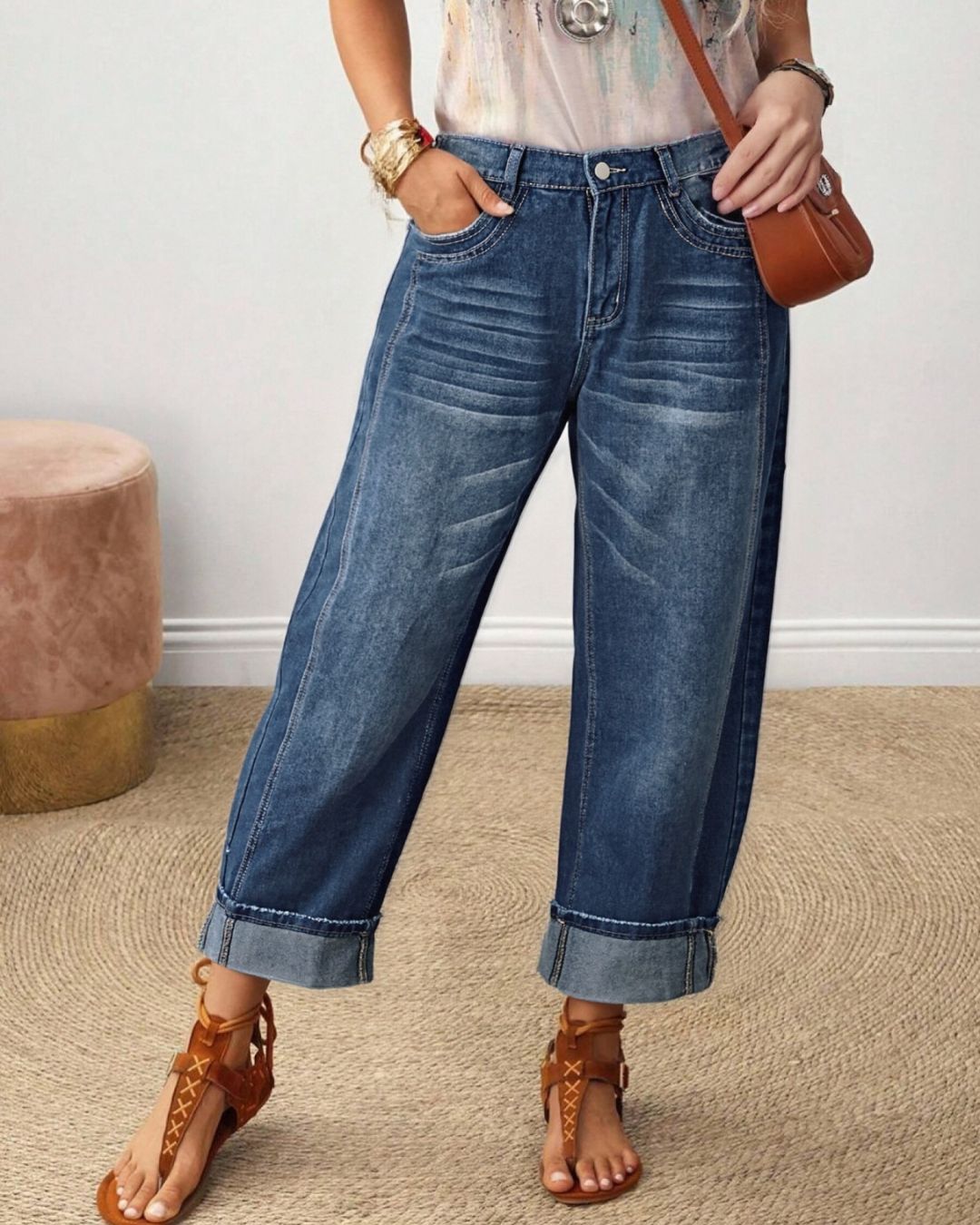 Vyla™ Wash Roll Raw Mid Rise Straight Crop Jeans