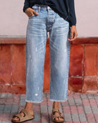 Vyla™ Wash Raw Hem Mid Rise Crop Straight Jeans