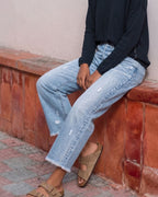 Vyla™ Wash Raw Hem Mid Rise Crop Straight Jeans