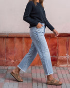 Vyla™ Wash Raw Hem Mid Rise Crop Straight Jeans