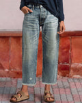 Vyla™ Wash Raw Hem Mid Rise Crop Straight Jeans