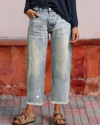 Vyla™ Wash Raw Hem Mid Rise Crop Straight Jeans