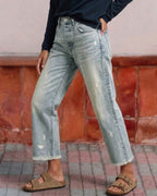 Vyla™ Wash Raw Hem Mid Rise Crop Straight Jeans
