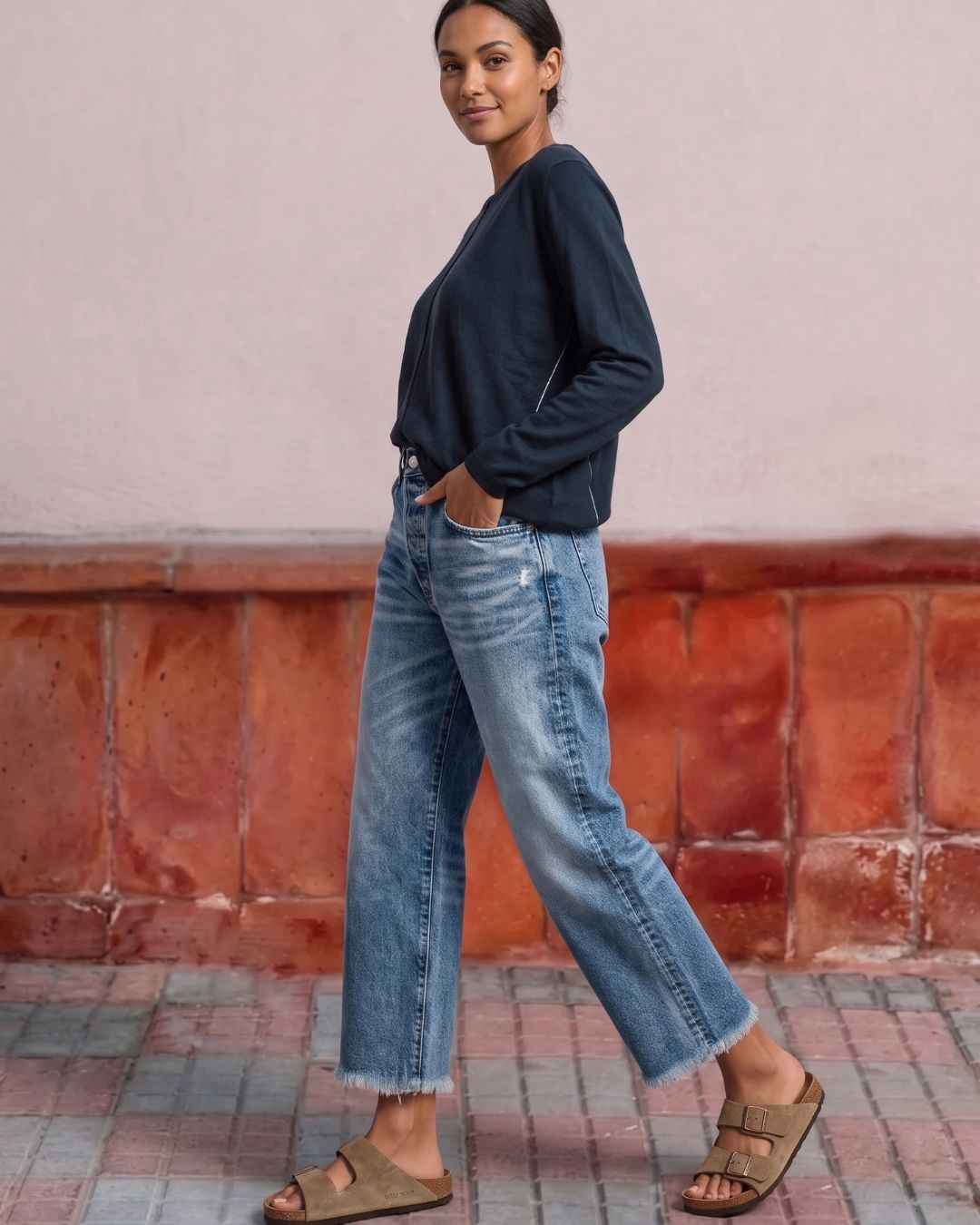 Vyla™ Wash Raw Hem Mid Rise Crop Straight Jeans