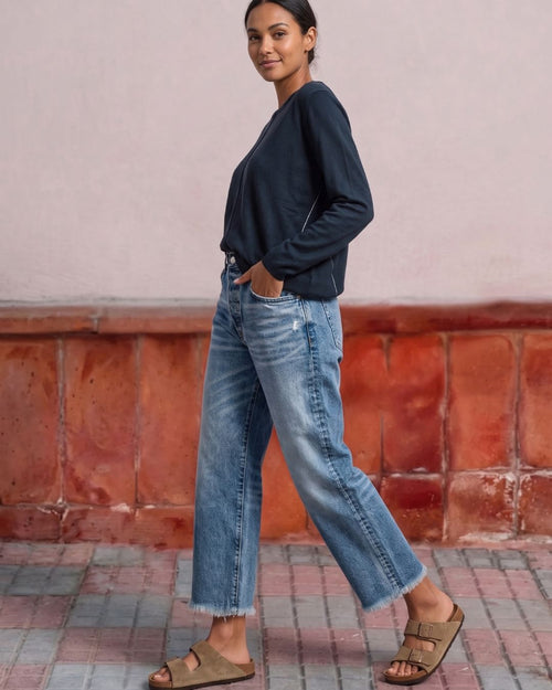 Vyla™ Wash Raw Hem Mid Rise Crop Straight Jeans