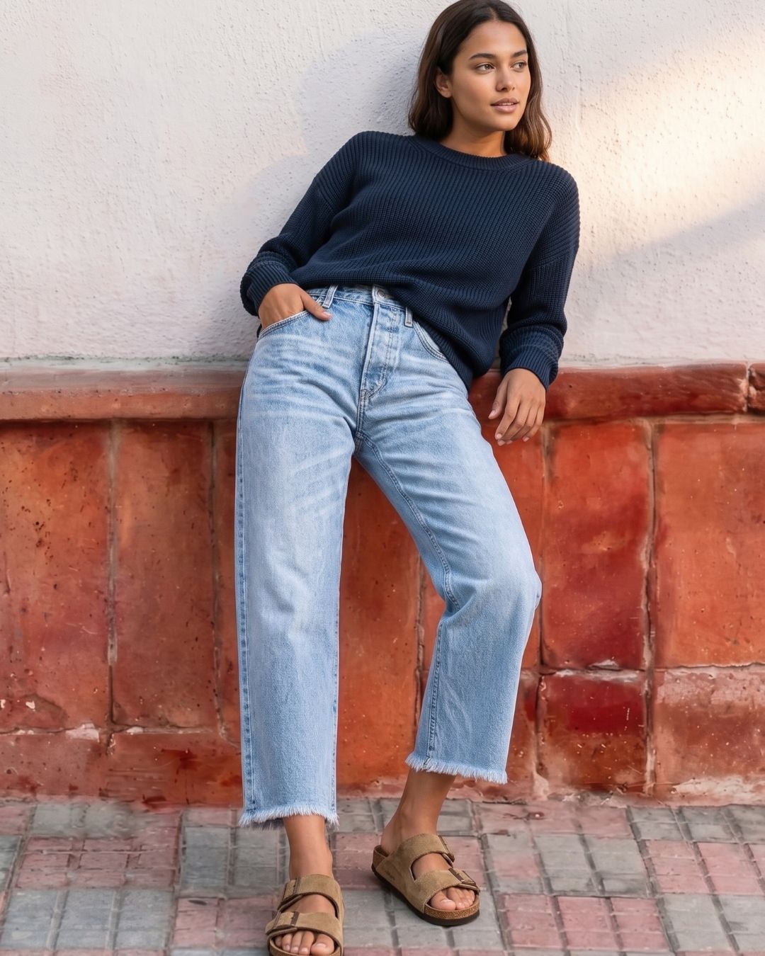Vyla™ Wash Raw Hem Mid Rise Crop Straight Jeans