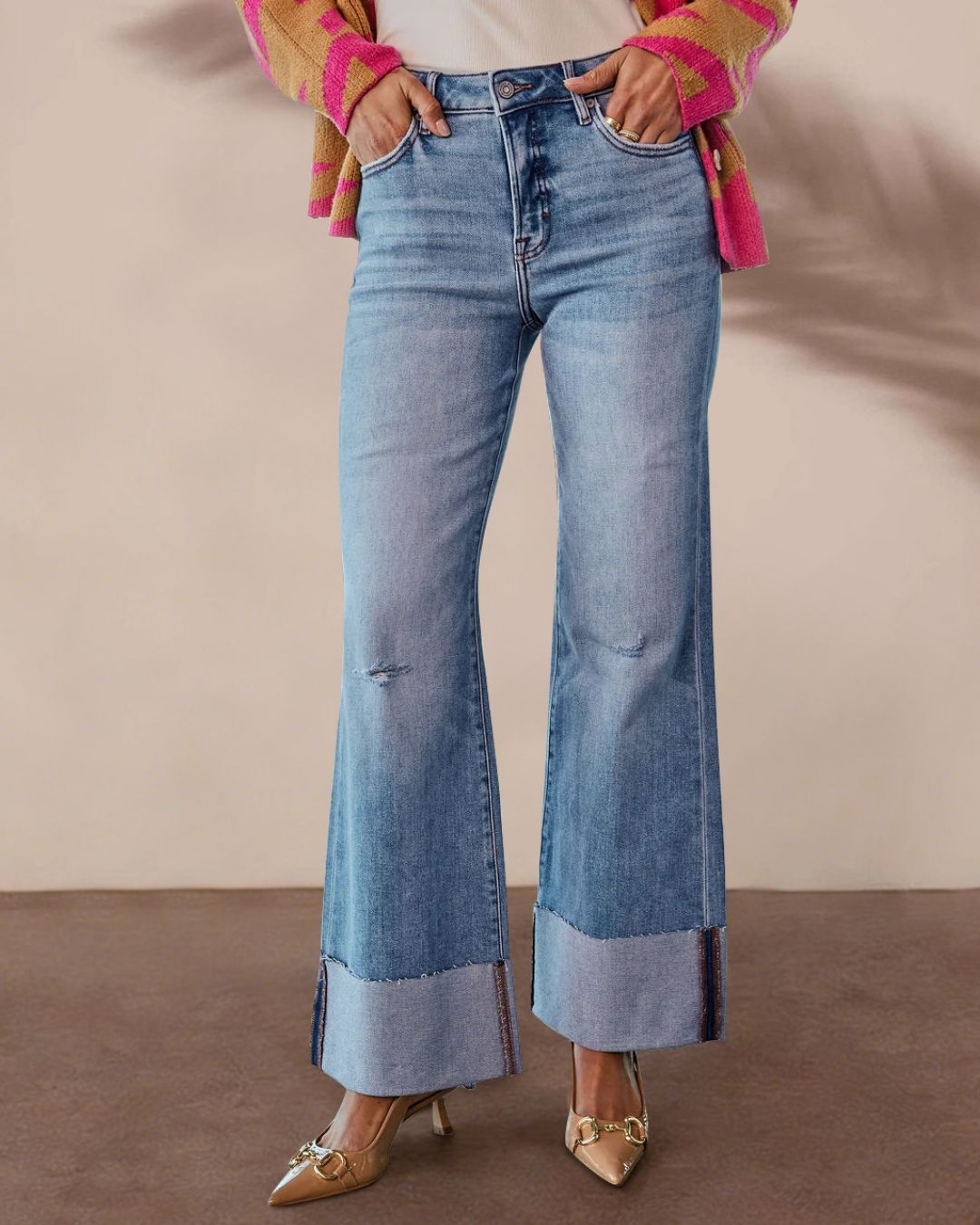 Vyla™ Wash Roll Raw Hem HighRise Straight Jeans