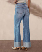 Vyla™ Wash Roll Raw Hem HighRise Straight Jeans
