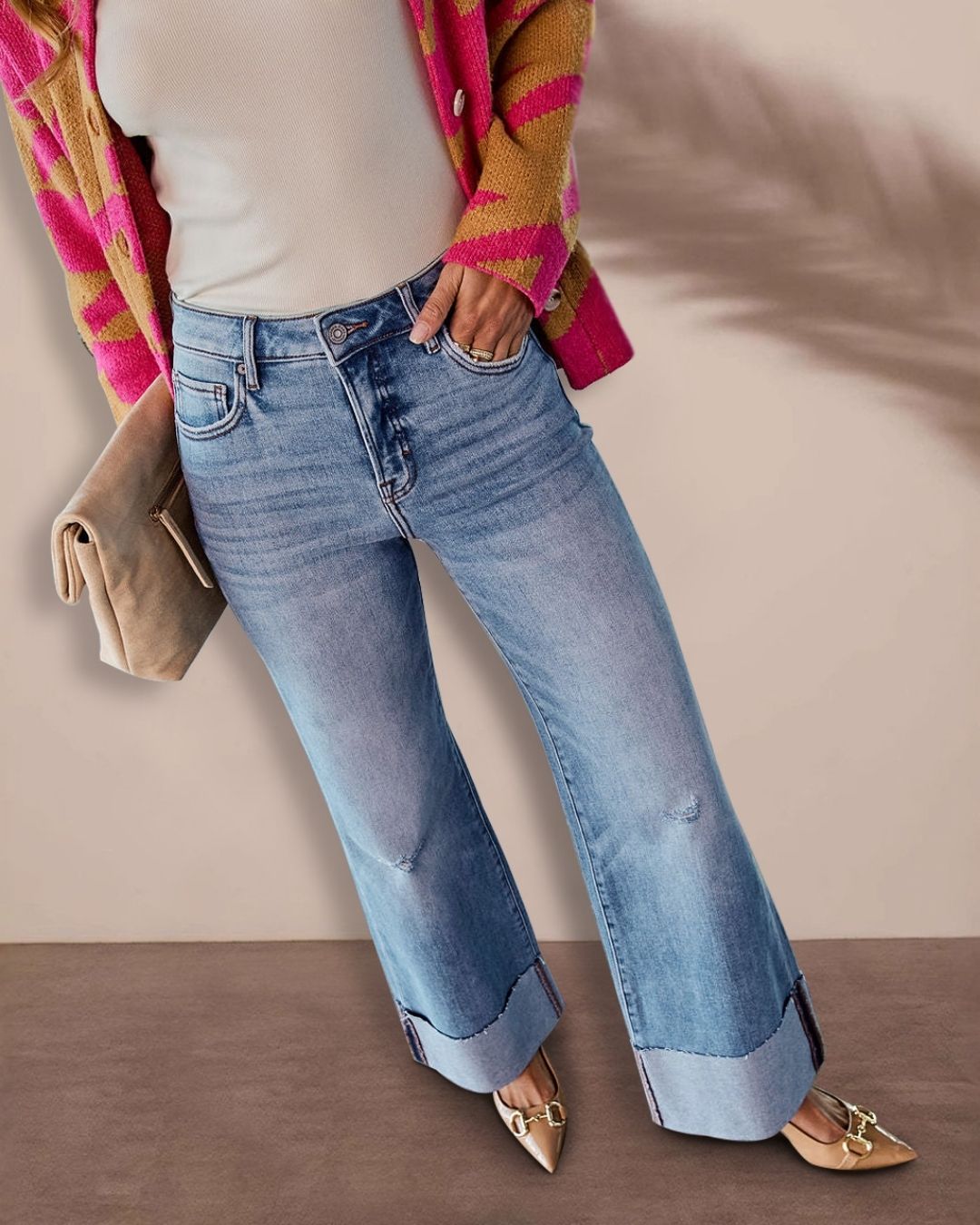 Vyla™ Wash Roll Raw Hem HighRise Straight Jeans