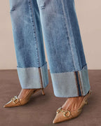 Vyla™ Wash Roll Raw Hem HighRise Straight Jeans