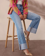 Vyla™ Wash Roll Raw Hem HighRise Straight Jeans