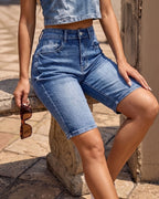 Vyla™ Wash Embroidery Mid Waist Denim Bermuda Shorts