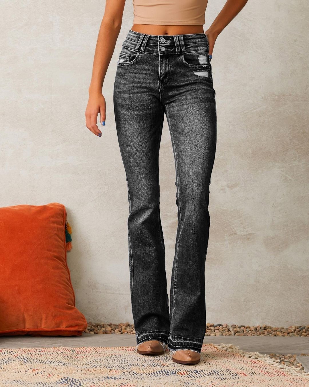 Vyla™ Wash Dual Button Mid Waist Bootcut Jeans