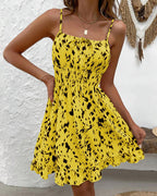 Vyla™ Smocked Ruffle Leopard Mini Dress