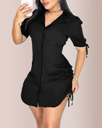 Vyla™ Ruched Side Button-Down Mini Shirt Dress