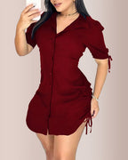 Vyla™ Ruched Side Button-Down Mini Shirt Dress