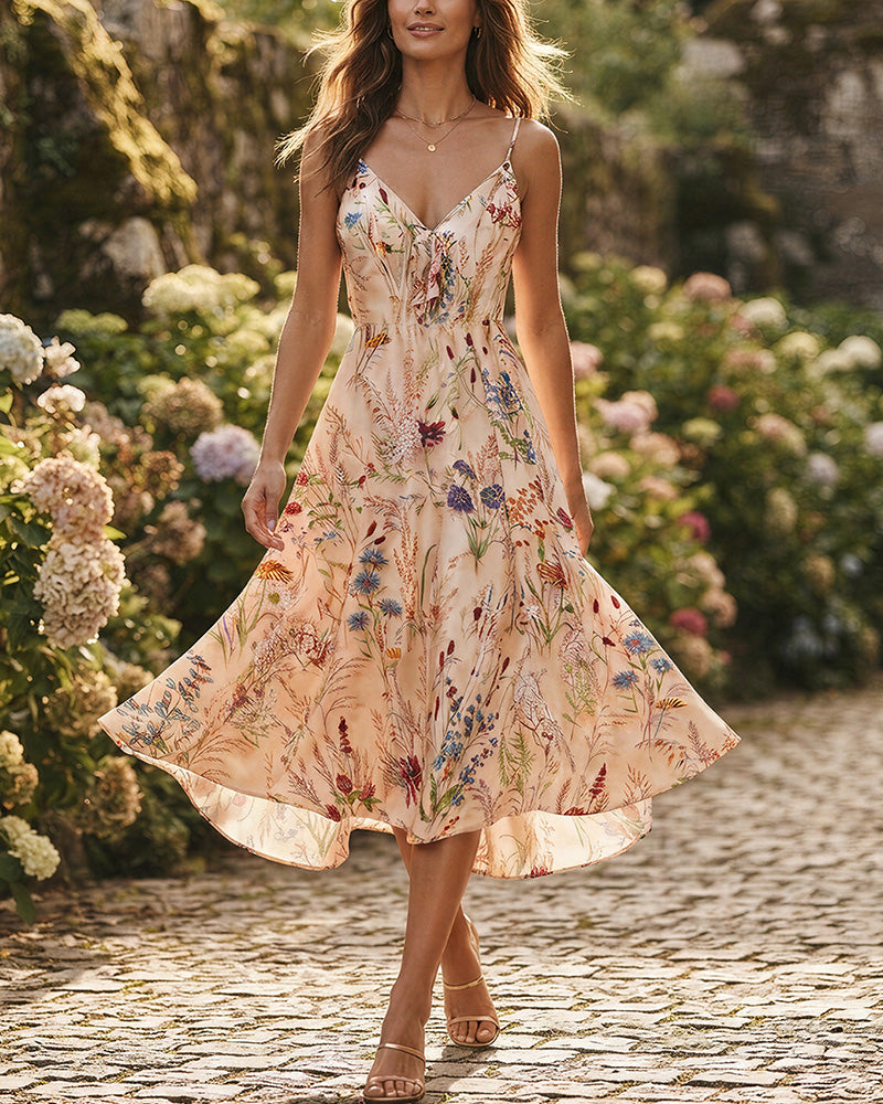 Vyla™ Botanical Breeze V-Neck Floral Slip Dress