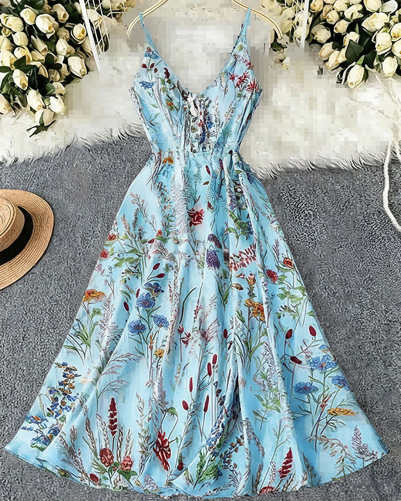 Vyla™ Botanical Breeze V-Neck Floral Slip Dress