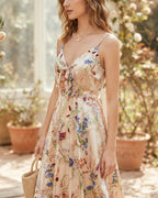 Vyla™ Botanical Breeze V-Neck Floral Slip Dress