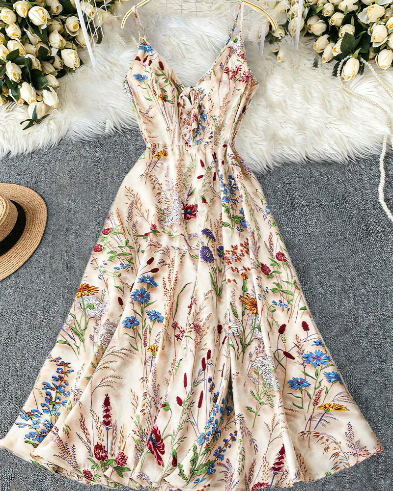 Vyla™ Botanical Breeze V-Neck Floral Slip Dress