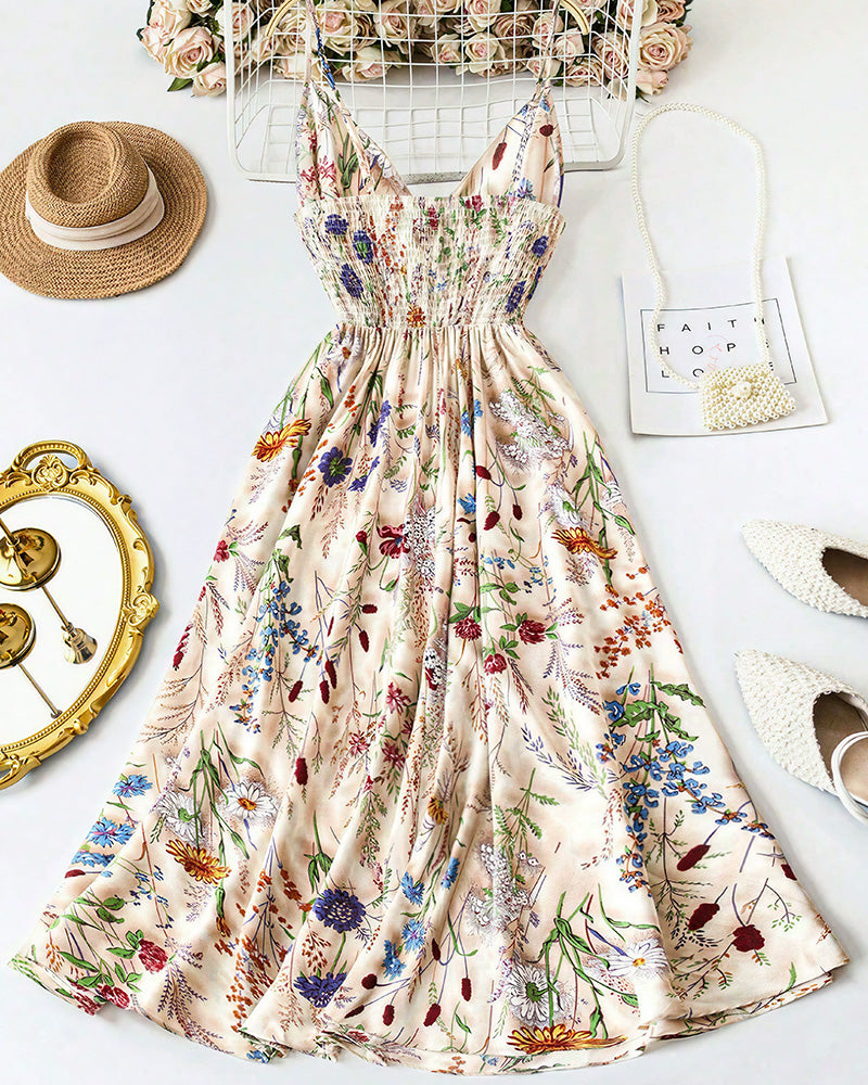 Vyla™ Botanical Breeze V-Neck Floral Slip Dress