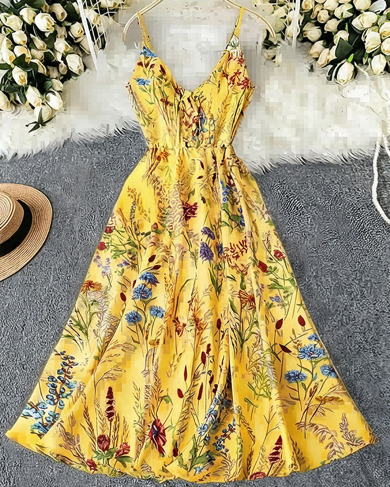 Vyla™ Botanical Breeze V-Neck Floral Slip Dress