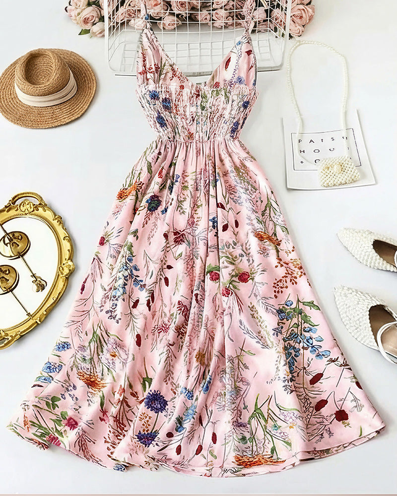 Vyla™ Botanical Breeze V-Neck Floral Slip Dress
