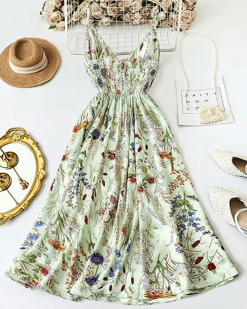Vyla™ Botanical Breeze V-Neck Floral Slip Dress