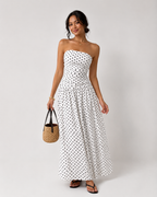 Vyla™ Vintage Polka Dot Strapless Ruffle Maxi Dress
