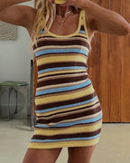 Vyla™ Retro Striped Knit Bodycon Mini Dress
