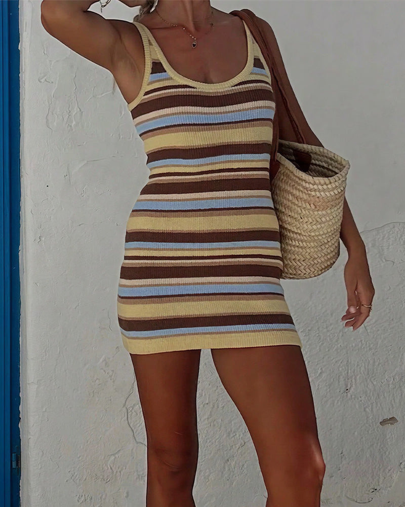 Vyla™ Retro Striped Knit Bodycon Mini Dress