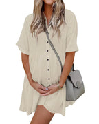Vyla™ Effortless Button-Down Short Sleeve Shirt Dress With Pockets